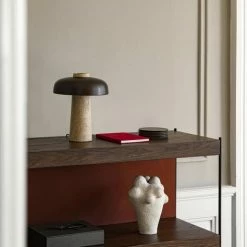 Menu | Reverse Table Lamp | Travertine + Bronzed Brass