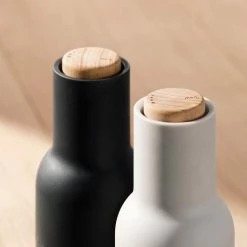 Menu Set of 2 Ash & Carbon Small Bottle Grinders with Beech Top