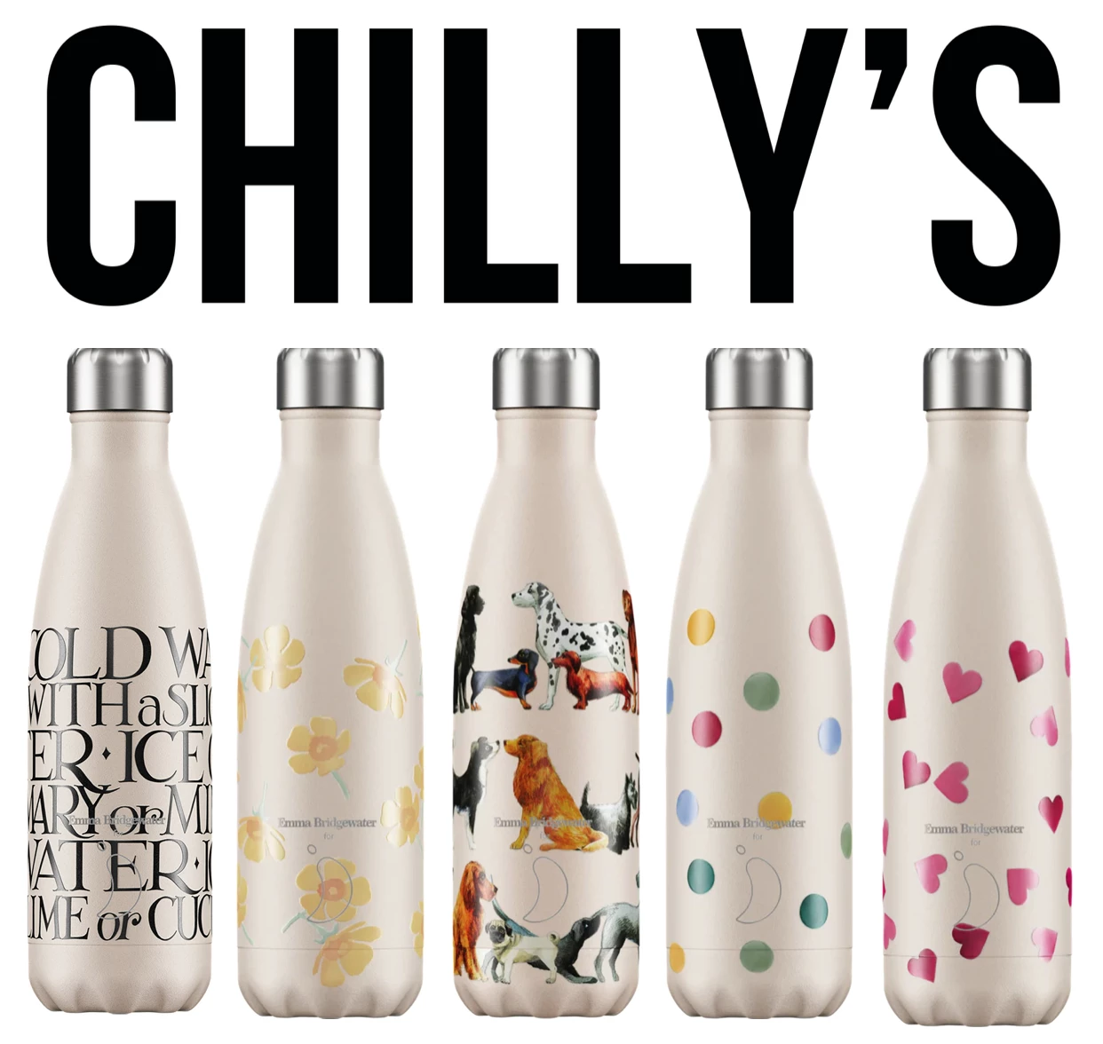 Chilly's Chillys Emma Bridgewater Water Bottle 500ml Buttercup Polka Hearts Black Toast Dogs Cats 2 Chilly's Chillys Emma Bridgewater Water Bottle 500ml Buttercup Polka Hearts Black Toast Dogs Cats