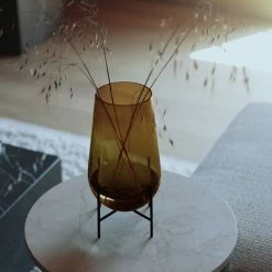 Menu Small Amber Echasse Vase with Bronzed Brass Stand