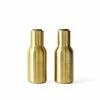 Menu Set of 2 Brushed Brass Bottle Grinders with Walnut Tops 2 Menu Set of 2 Brushed Brass Bottle Grinders with Walnut Tops