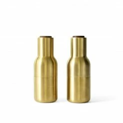 Menu Set of 2 Brushed Brass Bottle Grinders with Walnut Tops