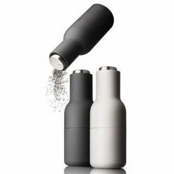 Menu Set Of Ash & Carbon Bottle Grinders With Stainless Steel Tops