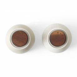 Menu Set of 2 Sand Ceramic Bottle Grinders with Walnut Top