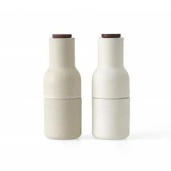 Menu Set of 2 Sand Ceramic Bottle Grinders with Walnut Top
